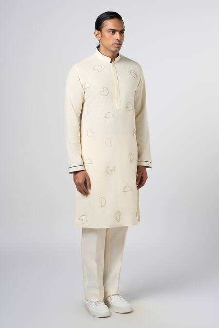 Buy Line Out Line Off White Matka Cotton Embroidery Bead Circular Geometric Kurta Online at Aza Fashions Buy_Line Out Line_Off White Matka Cotton Embroidery Bead Circular Geometric Kurta_Online_at_Aza_Fashions