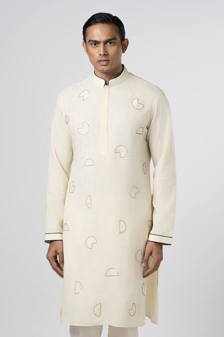 Shop Line Out Line Off White Matka Cotton Embroidery Bead Circular Geometric Kurta Online at Aza Fashions Shop_Line Out Line_Off White Matka Cotton Embroidery Bead Circular Geometric Kurta_Online_at_Aza_Fashions
