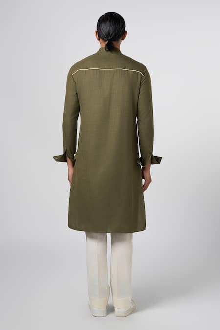 Shop Line Out Line Green Matka Cotton Embroidery Bead Kurta at Aza Fashions Shop_Line Out Line_Green Matka Cotton Embroidery Bead Kurta_at_Aza_Fashions