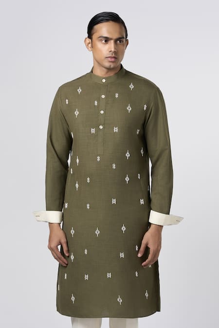 Shop Line Out Line Green Matka Cotton Embroidery Bead Kurta Online at Aza Fashions Shop_Line Out Line_Green Matka Cotton Embroidery Bead Kurta_Online_at_Aza_Fashions