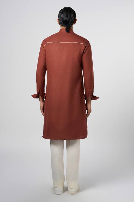 Shop Line Out Line Brown Matka Cotton Embroidery Bead Stripe Kurta at Aza Fashions Shop_Line Out Line_Brown Matka Cotton Embroidery Bead Stripe Kurta_at_Aza_Fashions