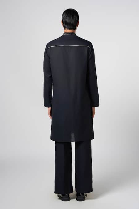 Shop Line Out Line Black Matka Cotton Embroidery Pitta Yoke Kurta at Aza Fashions Shop_Line Out Line_Black Matka Cotton Embroidery Pitta Yoke Kurta_at_Aza_Fashions