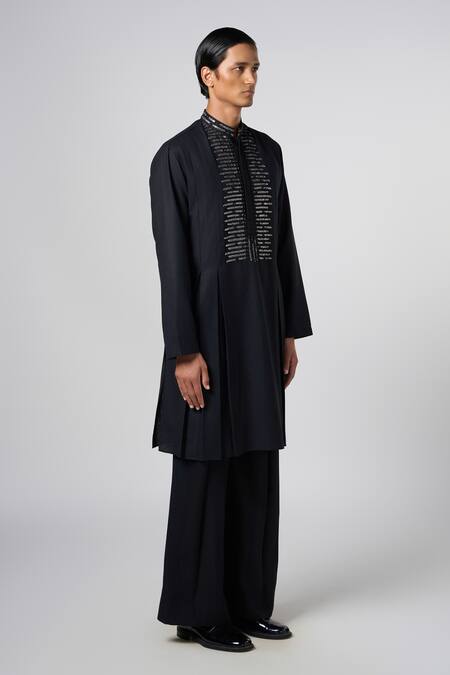 Shop Line Out Line Black Matka Cotton Embroidery Pitta Yoke Kurta Online at Aza Fashions Shop_Line Out Line_Black Matka Cotton Embroidery Pitta Yoke Kurta_Online_at_Aza_Fashions