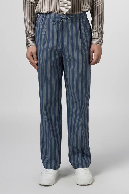 Buy Line Out Line Blue Striped Denim Pattern Pajama Pant Online at Aza Fashions Buy_Line Out Line_Blue Striped Denim Pattern Pajama Pant_Online_at_Aza_Fashions
