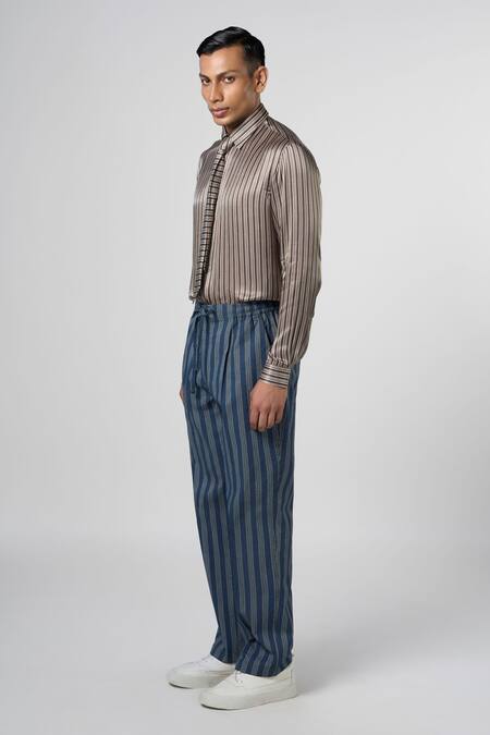 Shop Line Out Line Blue Striped Denim Pattern Pajama Pant Online at Aza Fashions Shop_Line Out Line_Blue Striped Denim Pattern Pajama Pant_Online_at_Aza_Fashions