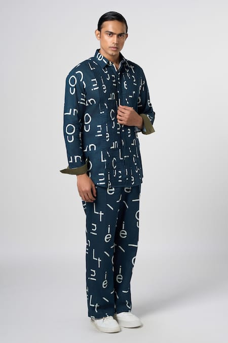 Line out line Blue Cotton Linen Signature Night Pajama Pant 