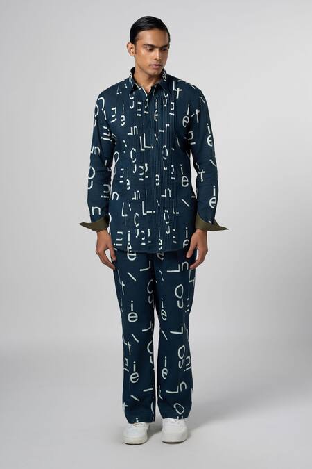 Line Out Line Blue Cotton Linen Signature Night Pajama Pant Online at Aza Fashions Line Out Line_Blue Cotton Linen Signature Night Pajama Pant_Online_at_Aza_Fashions