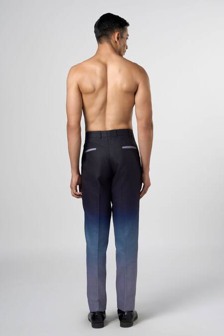 Shop_Line Out Line_Blue Linen Plain Ombre Straight Fit Trouser_at_Aza_Fashions