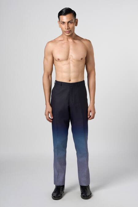 Buy_Line Out Line_Blue Linen Plain Ombre Straight Fit Trouser_Online_at_Aza_Fashions