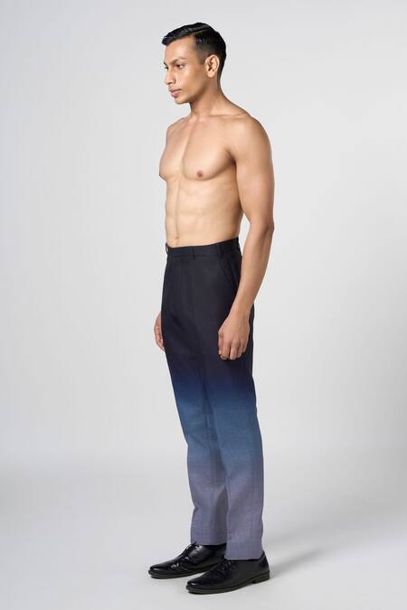 Shop_Line Out Line_Blue Linen Plain Ombre Straight Fit Trouser_Online_at_Aza_Fashions