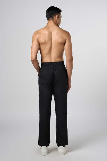 Shop_Line Out Line_Black Matka Cotton Contrast Panels Abstract Texture Biker Pant _at_Aza_Fashions