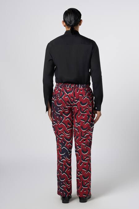Shop_Line Out Line_Red Cotton Linen Print Stucco Pajama Pant_at_Aza_Fashions
