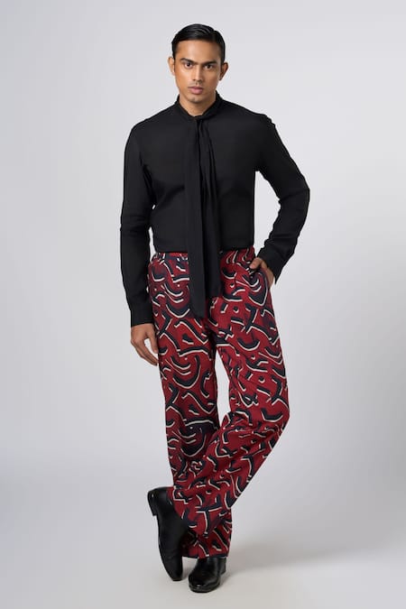 Buy_Line Out Line_Red Cotton Linen Print Stucco Pajama Pant_Online_at_Aza_Fashions