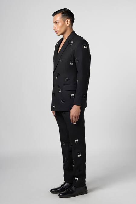 Line Out Line_Black Matka Cotton Embroidery Downtown Motif Pant_Online_at_Aza_Fashions