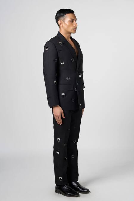 Buy_Line Out Line_Black Matka Cotton Embroidery Downtown Motif Pant_Online_at_Aza_Fashions