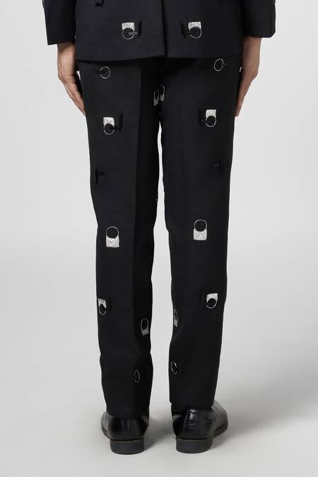 Buy_Line Out Line_Black Matka Cotton Embroidery Downtown Motif Pant