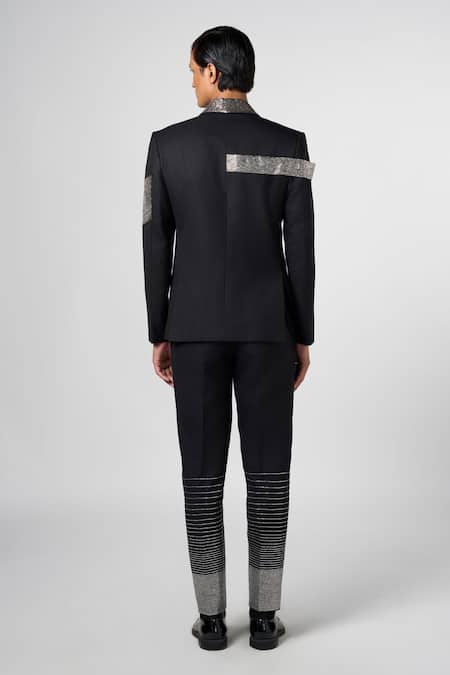 Shop Line Out Line Black Matka Cotton Embroidery Gradient Pitta Work Straight Fit Pant at Aza Fashions Shop_Line Out Line_Black Matka Cotton Embroidery Gradient Pitta Work Straight Fit Pant_at_Aza_Fashions