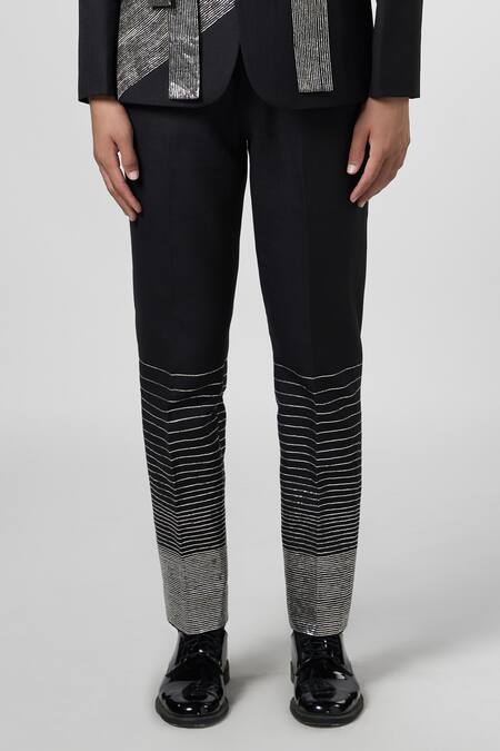 Buy Line Out Line Black Matka Cotton Embroidery Gradient Pitta Work Straight Fit Pant Online at Aza Fashions Buy_Line Out Line_Black Matka Cotton Embroidery Gradient Pitta Work Straight Fit Pant_Online_at_Aza_Fashions