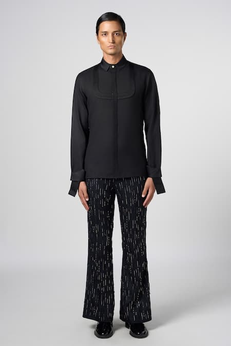 Line out line Black Matka Cotton Embroidery Beads Urban Lustre Bell Bottom Pant 