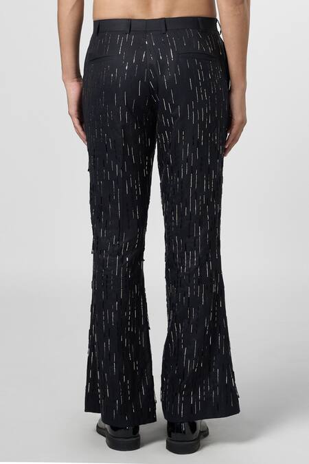 Shop Line Out Line Black Matka Cotton Embroidery Beads Urban Lustre Bell Bottom Pant at Aza Fashions Shop_Line Out Line_Black Matka Cotton Embroidery Beads Urban Lustre Bell Bottom Pant_at_Aza_Fashions