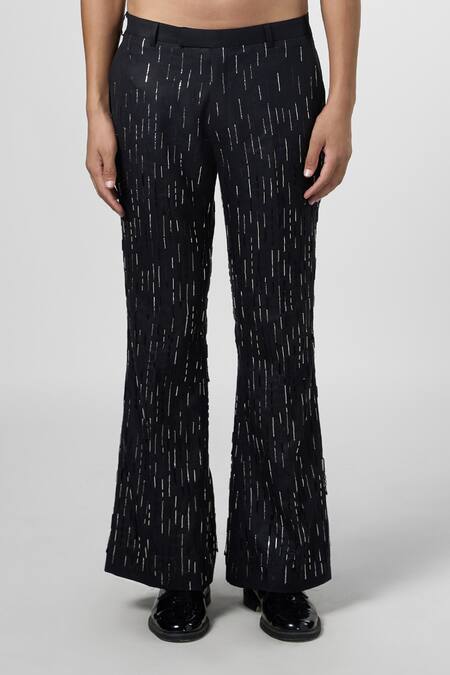 Line Out Line Black Matka Cotton Embroidery Beads Urban Lustre Bell Bottom Pant Online at Aza Fashions Line Out Line_Black Matka Cotton Embroidery Beads Urban Lustre Bell Bottom Pant_Online_at_Aza_Fashions