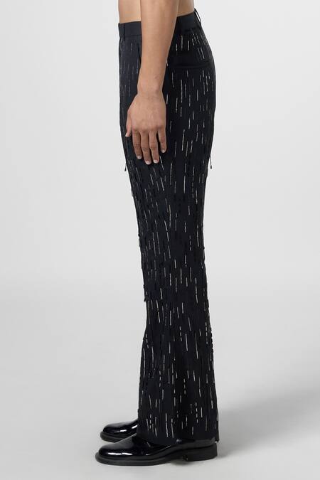 Buy Line Out Line Black Matka Cotton Embroidery Beads Urban Lustre Bell Bottom Pant Online at Aza Fashions Buy_Line Out Line_Black Matka Cotton Embroidery Beads Urban Lustre Bell Bottom Pant_Online_at_Aza_Fashions