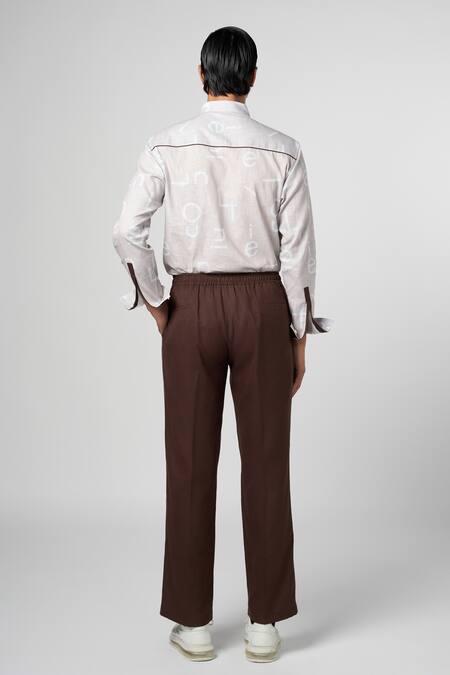 Shop_Line Out Line_Brown Matka Cotton Plain Pajama Pant_at_Aza_Fashions