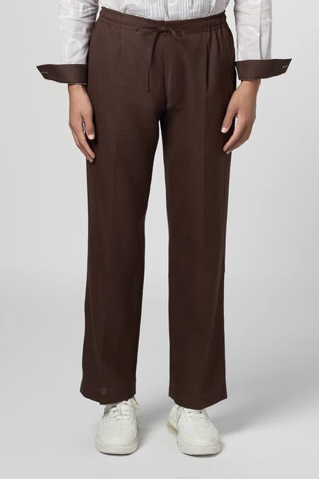 Line Out Line_Brown Matka Cotton Plain Pajama Pant_Online_at_Aza_Fashions