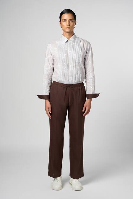 Shop_Line Out Line_Brown Matka Cotton Plain Pajama Pant_Online_at_Aza_Fashions