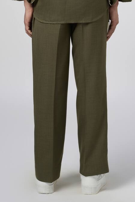 Shop Line Out Line Green Matka Cotton Contrast Panel Linear Pant Online at Aza Fashions Shop_Line Out Line_Green Matka Cotton Contrast Panel Linear Pant_Online_at_Aza_Fashions