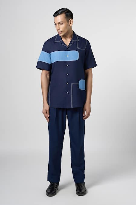 Line out line Denim Patch Work Shirt 