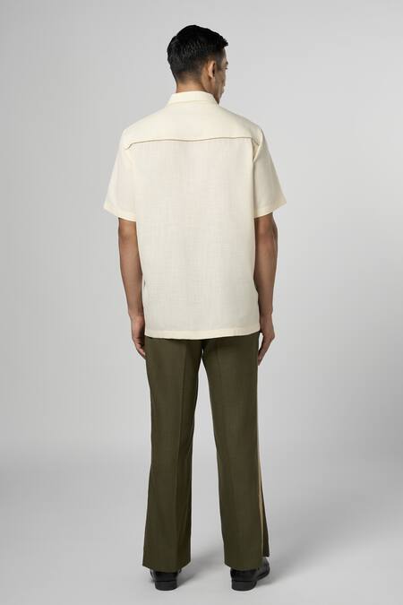 Shop_Line Out Line_Off White Matka Cotton Embroidery Geometric Shirt_at_Aza_Fashions