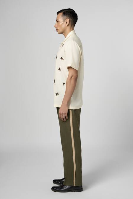 Buy_Line Out Line_Off White Matka Cotton Embroidery Geometric Shirt_Online_at_Aza_Fashions
