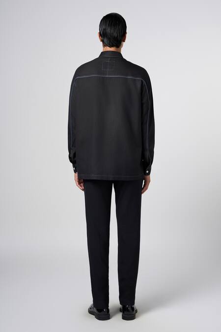 Shop_Line Out Line_Black Matka Cotton Printed Patchwork Urban Shirt_at_Aza_Fashions