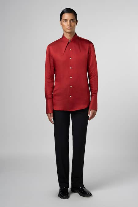 Line out line Tie Up Collar Solid Shirt 