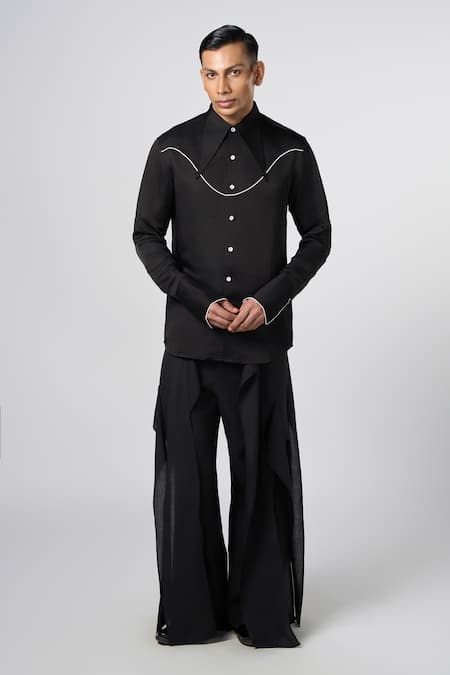 Line out line Tie Up Collar Shirt 