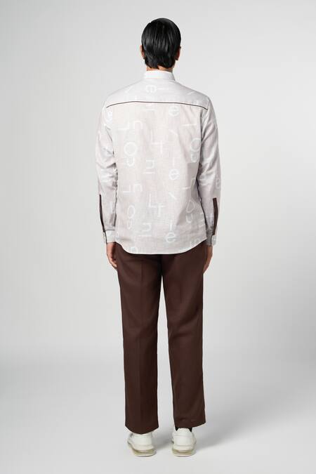 Shop_Line Out Line_Ivory Cotton Linen Printed Alphabet Shirt_at_Aza_Fashions