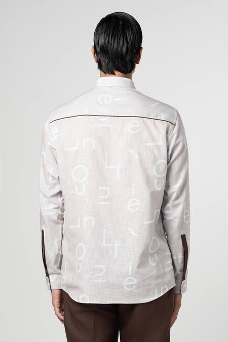 Buy_Line Out Line_Ivory Cotton Linen Printed Alphabet Shirt_Online_at_Aza_Fashions