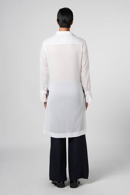 Shop_Line Out Line_White Mul Cotton Embroidered Crystal Day Sparkle Long Shirt_at_Aza_Fashions
