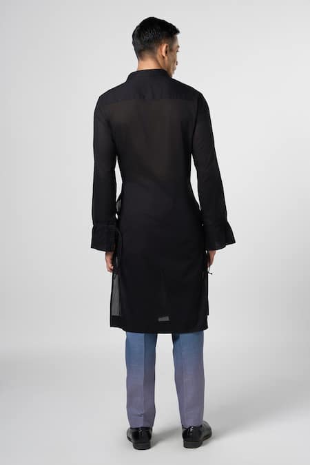 Shop_Line Out Line_Black Mul Cotton Embroidered Crystal Night Sparkle Long Shirt_at_Aza_Fashions