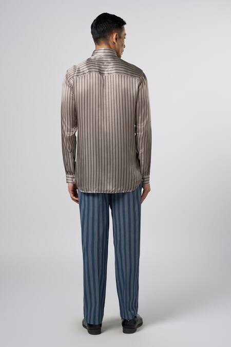 Shop_Line Out Line_Green Modal Satin Stripe Pattern Shirt_at_Aza_Fashions