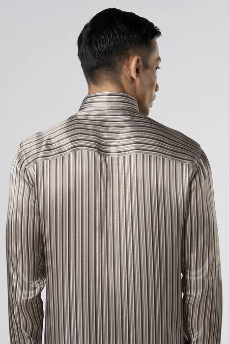 Buy_Line Out Line_Green Modal Satin Stripe Pattern Shirt_Online_at_Aza_Fashions