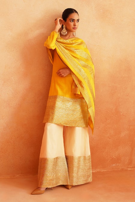 Palak & Mehak Adiva Striped Hem Kurta Wide Leg Pant Set 