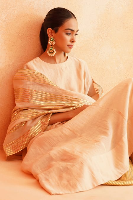 Palak & Mehak_White Chanderi Zari Round Neck Adiva Plain Anarkali Pant Set _at_Aza_Fashions