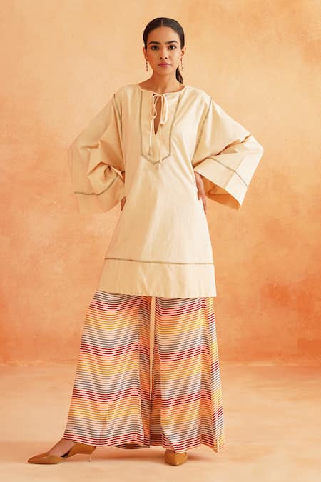 Palak & Mehak Aleena Embroidered Kurta & Chevron Pattern Palazzo Set 