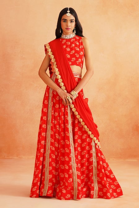 Palak & Mehak Disha Floral Print Embroidered Lehenga Set 