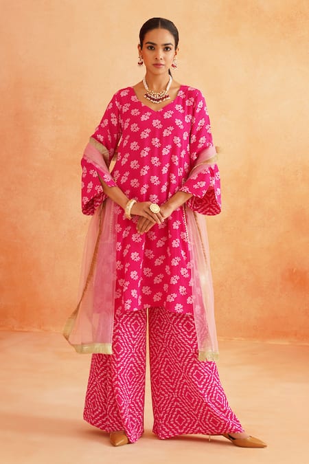 Palak & Mehak Gauri Floral Print Kurta Flared Pant Set 