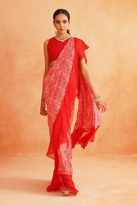 Palak & Mehak Ishna Pre-Draped Printed Saree With Blouse 