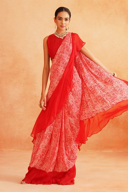 Palak & Mehak Ishna Pre-Draped Printed Saree With Blouse 