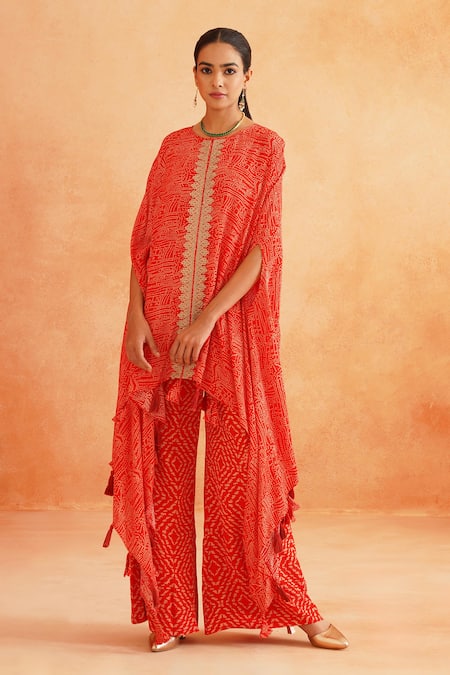 Palak & Mehak Kai Asymmetric Dotted Print Cape & Pant Set 